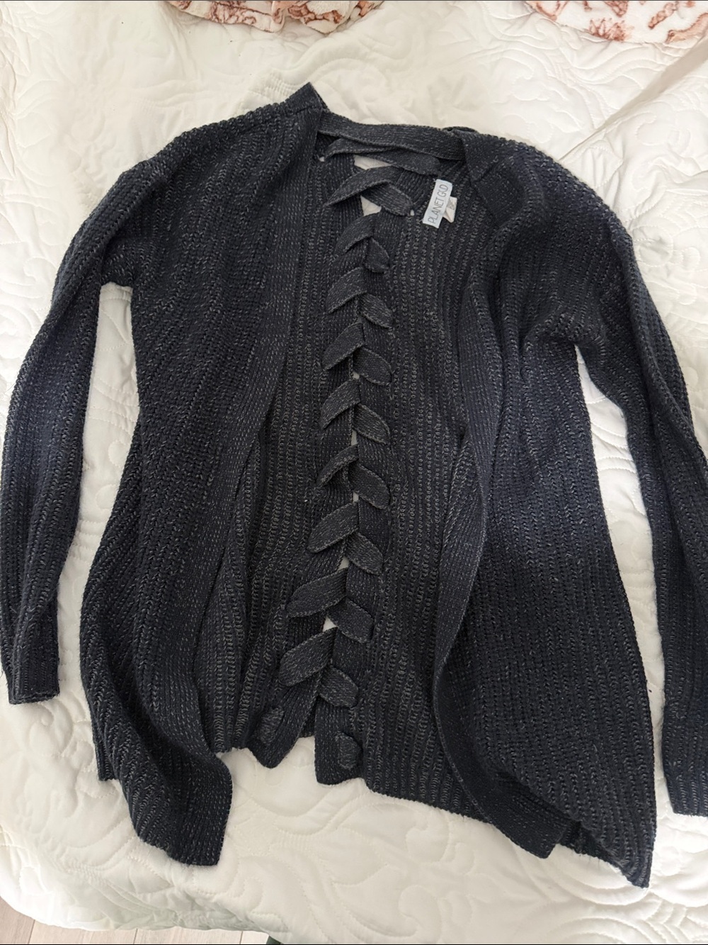 Planet Gold Black Open-Front Cardigan with Braided Trim